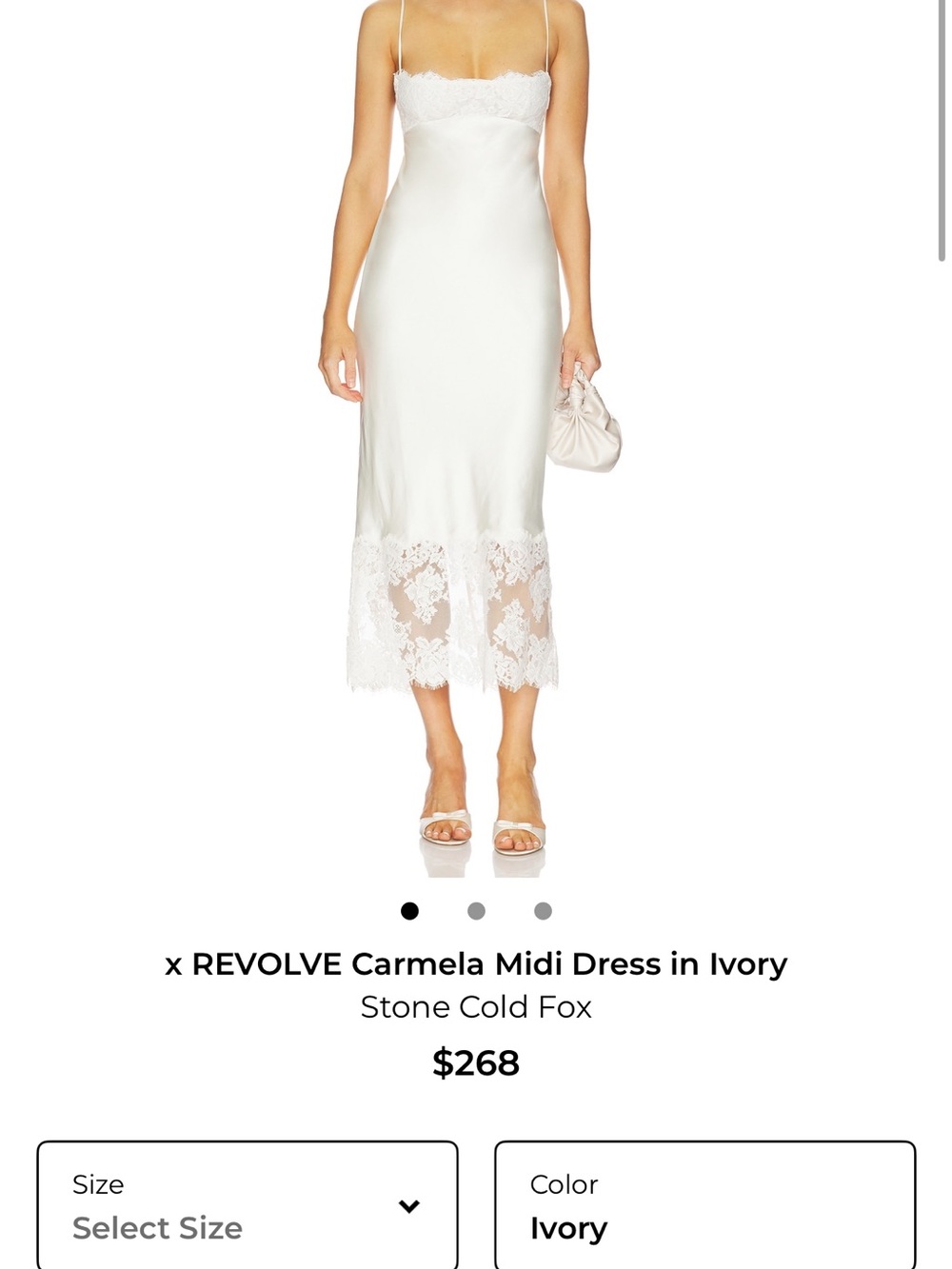 Stone Cold Fox Ivory Lace-Trim Slip Midi Dress